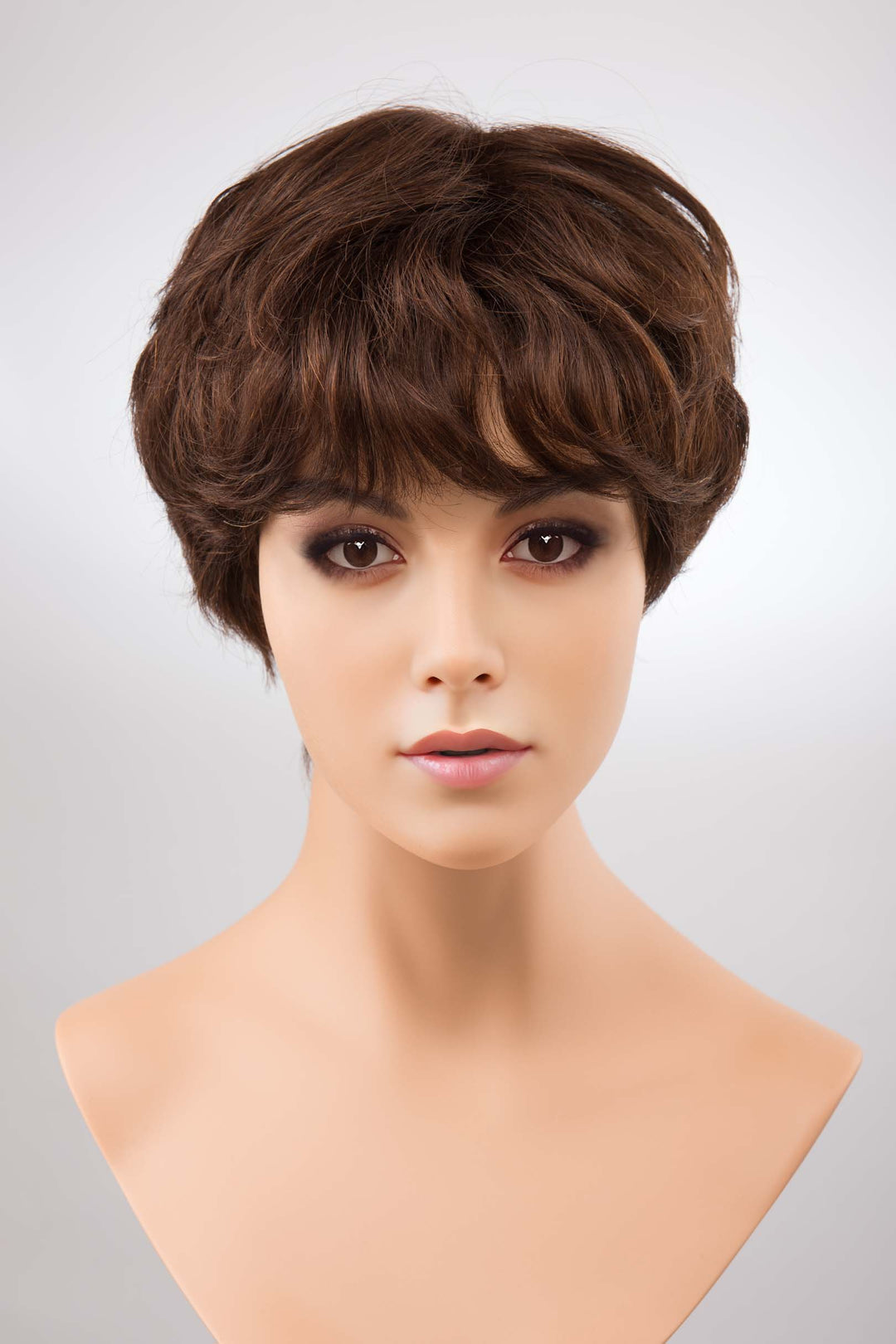 Short 9 inches natural brown Human Hair Wavy Wig Holly