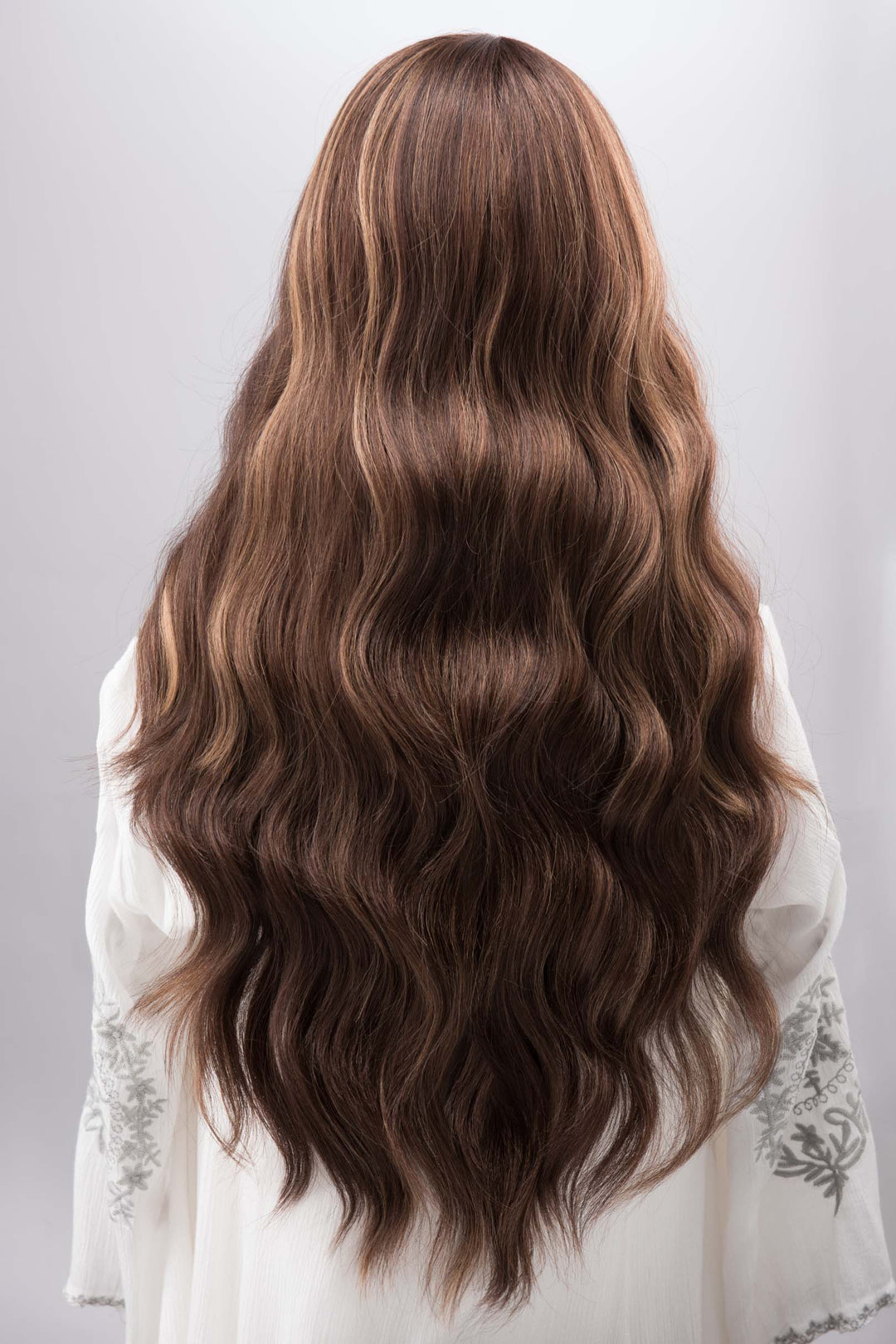 Brown with Blonde Highlights Wavy Lace Front Synthetic Wig with Curtain Bangs Kyra