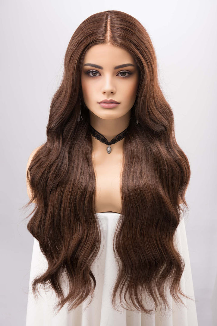 Chocolate Brown Wavy Lace Front Synthetic Wig Malani