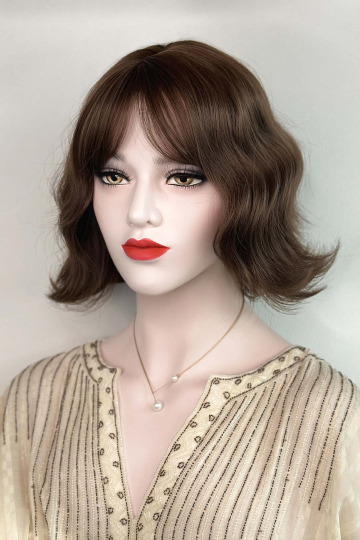 Ash Brown Wavy Synthetic Wig with Bangs Danielle